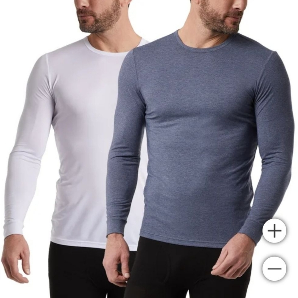 32 Degrees Heat 2 Pack Long Sleeve Crew Neck Top White Grey Men's Large New